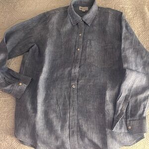 Women’s linen shirt, light blue denim color.